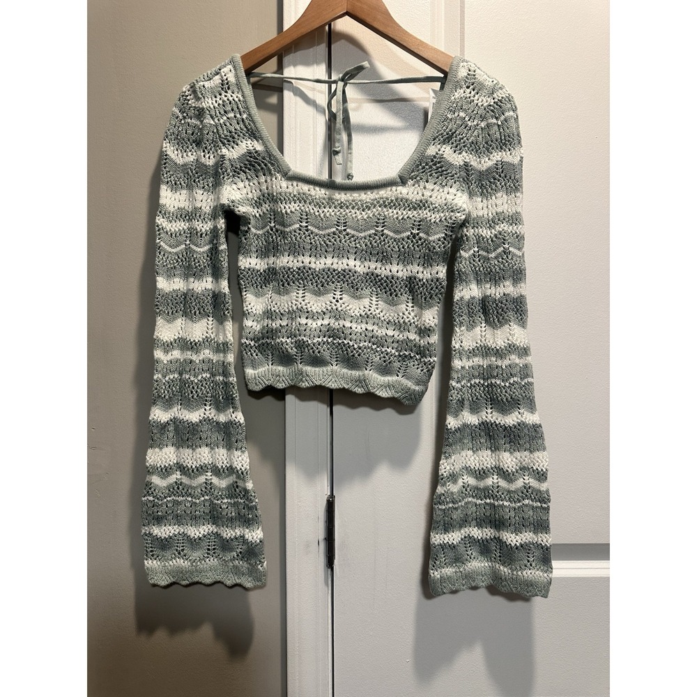 Hollister‎ NWT Square Neck Cropped Crochet Sweater Bell Sleeves XS